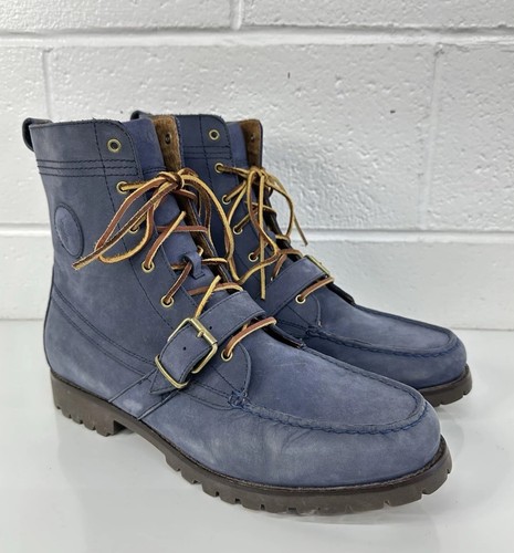 Polo Ralph Lauren Ranger Newport Navy Blue Leather Moc Toe Boots / Men’s 14