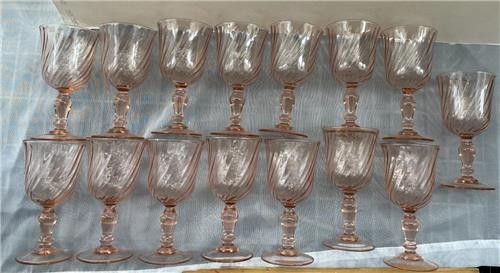 15 Arcoroc France Rosaline PINK Optic SWIRL Wine Stems 5 3/4" Cristal D'Arques