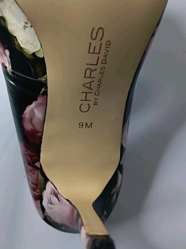 Charles by Charles David Size 9 Black Floral Embroidered Heels - Picture 6 of 7