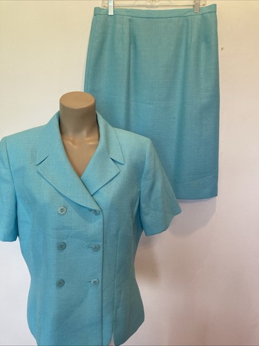 Le Suit size 16 light blue short sleeve skirt suit Spring & Summer - Picture 2 of 24