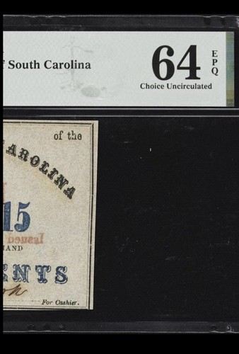 1863 SOUTH CAROLINA Charleston, 15c State Civil War Banknote Currency, PMG 64 - Picture 5 of 7