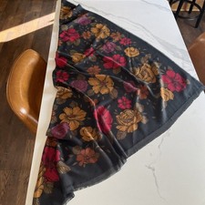 Italian Multicolor Floral Black Red Square Fringe Scarf 46" MADE in ITALY EUC