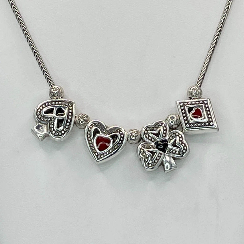 Brighton Lucky Hearts Trajes de Cartas Collar Rojo Negro Esmalte Retirado Foto 4 de 4