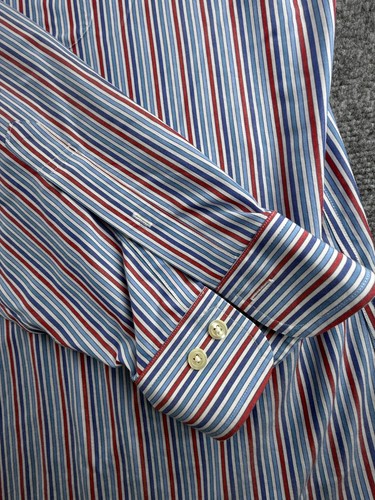 Brooks Brothers 2XL Blue Red Button-Down Cotton Striped Slim Non-Iron Mens Shirt - Foto 14 di 15