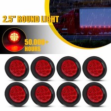 2.5" 8x Red Truck Round LED Stop Tail Trailer Brake Turn Side Light+Grommet Kit
