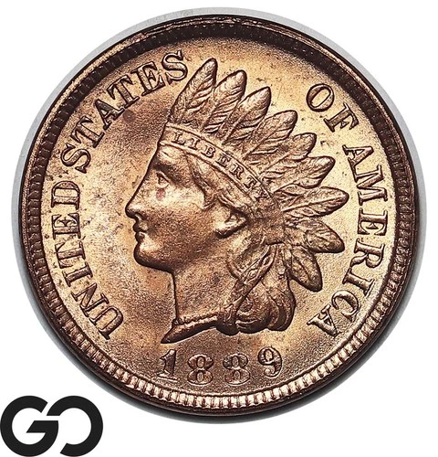 1889 Indian Head Cent Penny, Red Brown, Premium Quality Superb Gem BU++, RARE!
