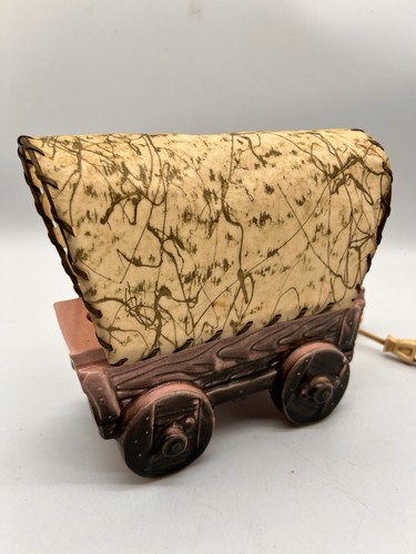 Vintage Beauceware Covered Wagon TV Lamp With Fibreglass Shade Pink & Brown - Picture 2 of 13