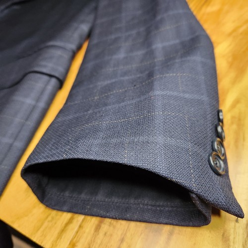 Mens Blazer 46R Canali Blue Label Windowpane Plaid Navy Blue Wool SMALL HOLE - Picture 13 of 20