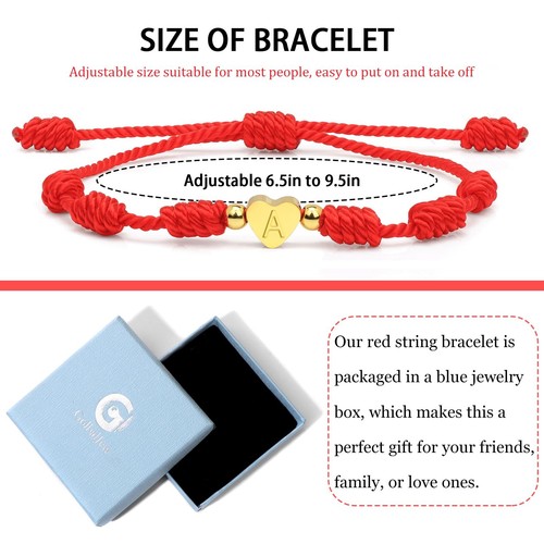 Rotes Schnurarmband für Damen verstellbar Gold Herz Initialen Armbänder rote Kordel B - Bild 7 von 7
