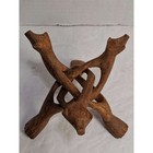 Vtg MCM Hand Carved Wood Snake  Head Display Collapsible Tripod Bowl Stand India
