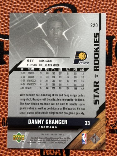 2005-06 Upper Deck Rookie Card Danny Granger #220 Pacers - Picture 2 of 2