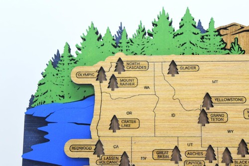 Mapa de viaje de madera de parques nacionales de Estados Unidos hecho a mano caballete de herrajes de montaje en pared de Estados Unidos - Imagen 2 de 7