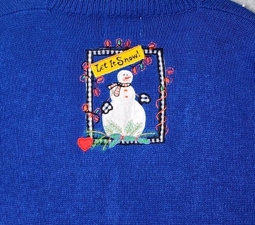 The Quacker Factory Ugly Christmas Sweater Strickjacke Damen Large Schneemann blau - Bild 6 von 7