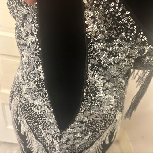 Feeniesty Pailletten Kleid Diva schwarz zum Binden Hochzeit trägerlos Maxi Abendkleid XL - Bild 7 von 10