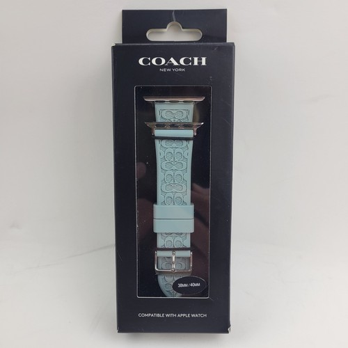 Coach Soft Blue Embossed Logo Rubber Apple Watch Strap Band 38mm/40mm NIB