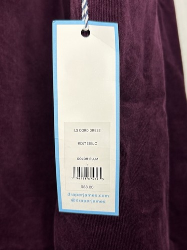 NWT Draper James RSVP Long Sleeve Ruffle Purple Plum Corduroy A-Line Dress Sz L - Picture 5 of 7