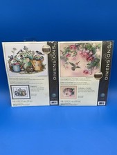 Dimensions  Cross Stitch Kit "Hummingbird and Fuchsias & Watering Cans SEALED