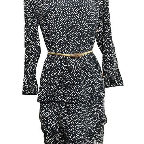 vintage 90s Karin Stevens Women's cascade Polka Dot midi dress sz 12 navy blue - Picture 8 of 11