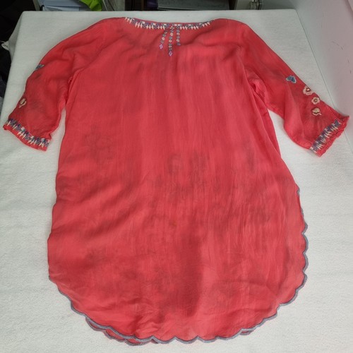 Johnny Was Size S Embroidered Blouse 'Marin Top' Coral Bohemian Tunic In EUC - Picture 7 of 8
