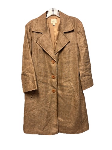 J Jill Womens 100% Linen All Weather 3/4 Length Raw Sienna Lined Coat Size M - Picture 1 of 15
