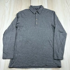 Bleusalt Mens Gray Spread Collar Long Sleeve Made In USA Polo Shirt Size 3
