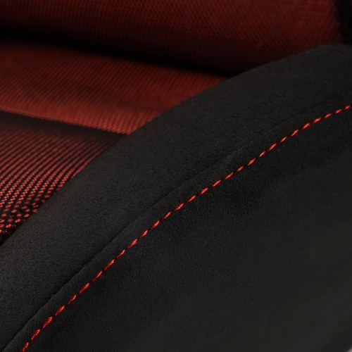 Black+Red Mesh Fabric Reclinable Universal Racing Seats Pair Left/Right W/Slider - Picture 6 of 7