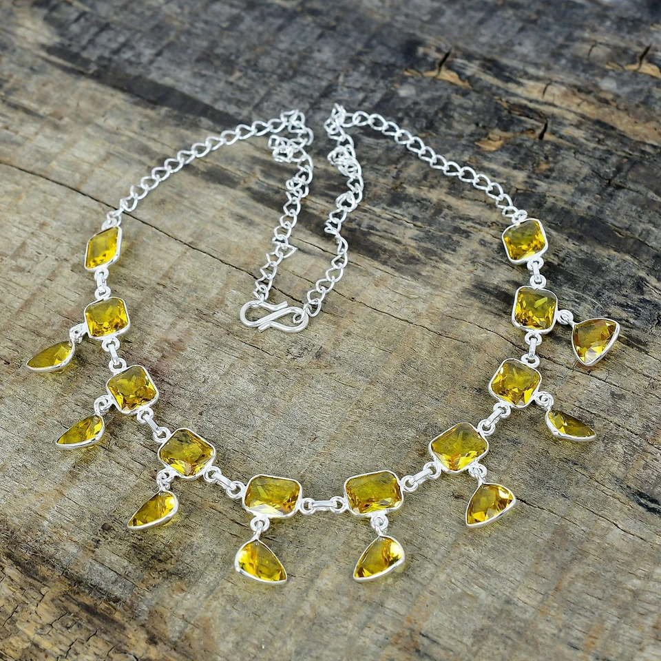 Unico Citrino Gemma 925 Argento Sterling Mano Gioielli Collana Love Regali - Immagine 3 di 4