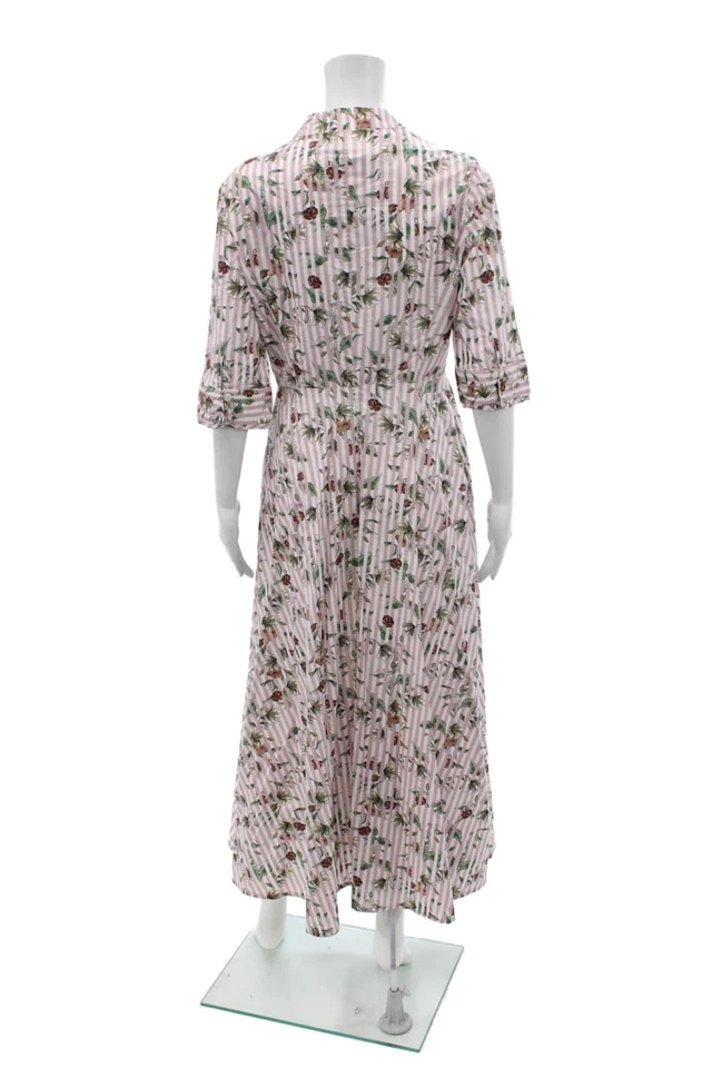 Evi Grintela Womens 3/4 Sleeve Crew Neck Striped Floral Dress Pink White Large - Image 3 of 4