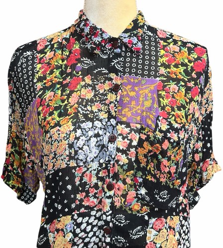 Vintage Jane Ashley Patchwork Floral Midi Skirt & Top Set Crinkle Rayon Size M - Picture 3 of 15