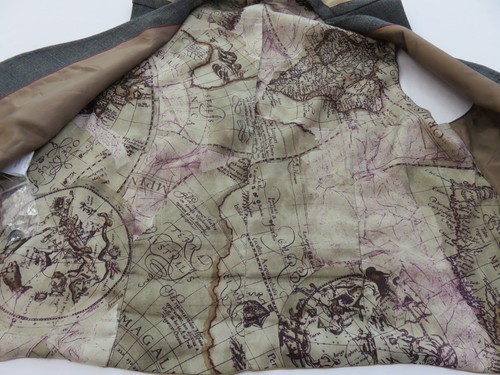 MENS GIBSON LONDON GREY 54% WOOL BLEND WAISTCOAT ANTIQUE MAP LINED CHEST 44" 46" - Picture 3 of 14