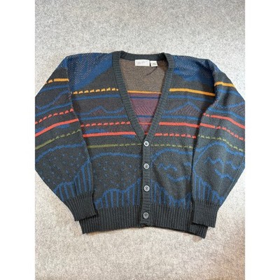 VTG 90s Method Womens Cardigan Sweater Gray Abstract Knit Button Front Plus 1X