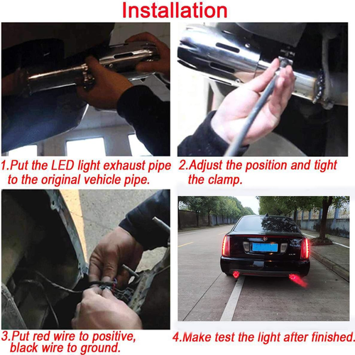 Puntas de escape de 2,5"" de entrada 63 mm con luz LED de llama roja silenciador de acero inoxidable C - Imagen 4 de 12