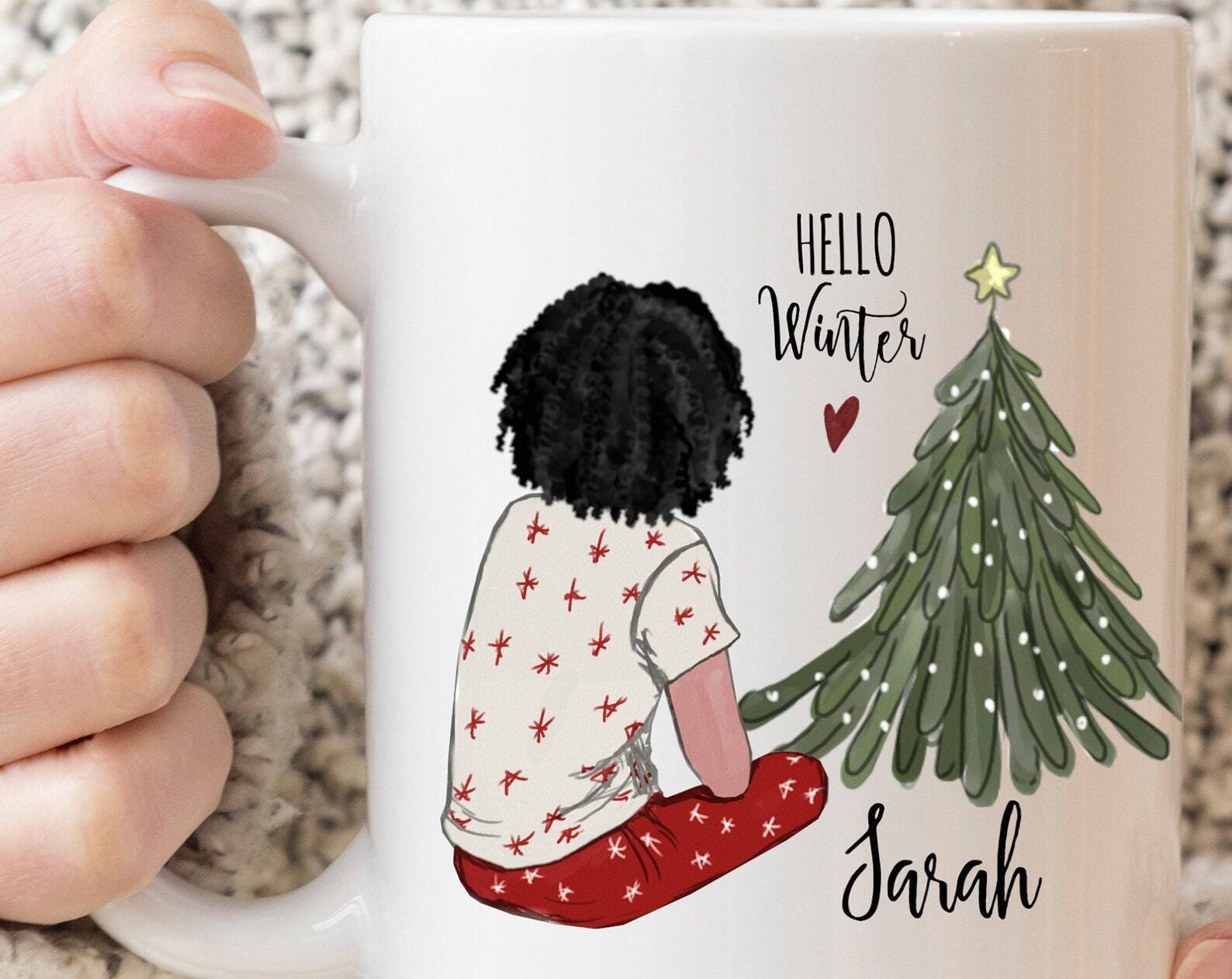 Custom Hair Christmas Mug Pick Your Hair Color Name Coffee Cup Christmas Gift Fo