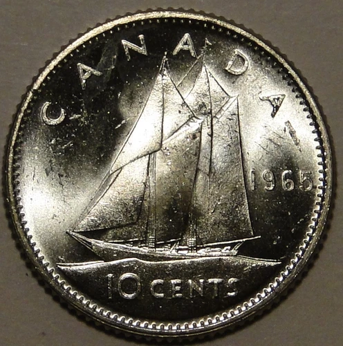 BU UNC Canada 1965 silver dime blue nose 10 cent 10c from bank roll