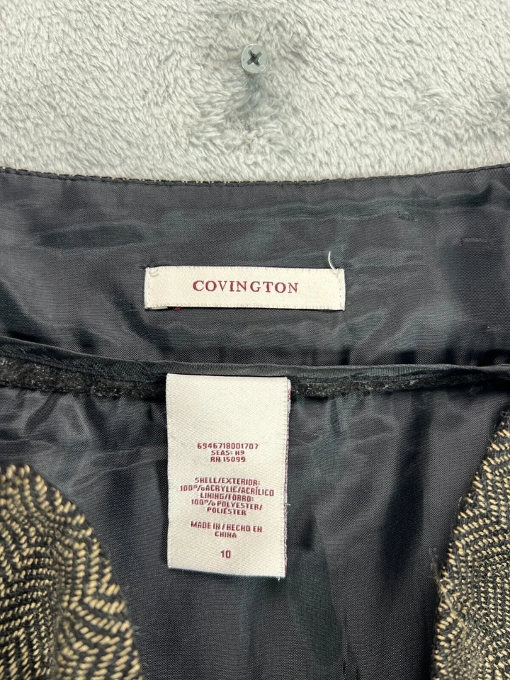 Covington Mujer 10 Espiga Marrón Faldas Lápiz Tweed Bolsillos Forrados Divididos Foto 3 de 4