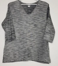 CTC Carol Turner Womens Tunic Top Size Medium 3/4 Sleeve Gray V-Neck Side Slit