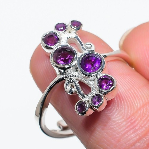 Pink Amethyst Gemstone Sterling Silver February Birth Cluster Wife Ring Jewelry - Picture 3 of 7