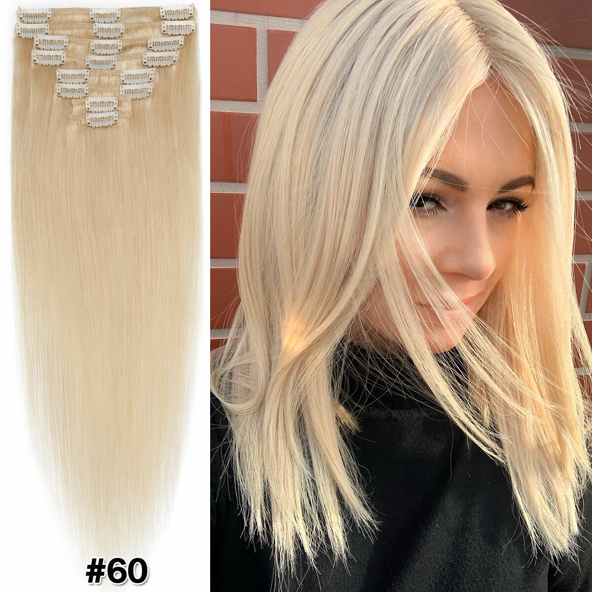 Double Weft Thick 100% Remy Human Hair Clip In Hair Extensions FULL HEAD Green - Picture 62 of 67