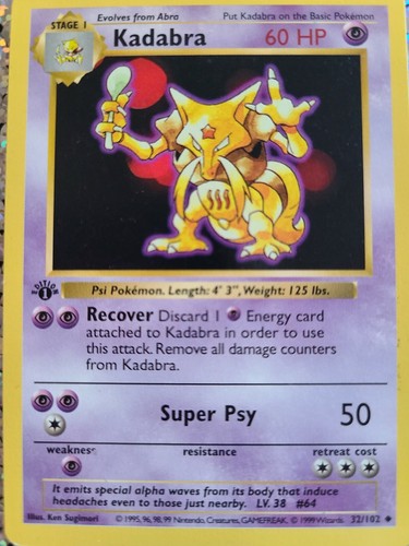 Kadabra 32/102 1st Edition Shadowless NM/LP - Picture 1 of 6