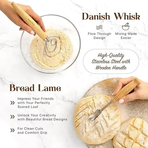 15 teiliges Sauerteig Starter Set Gärkörbchen, Schnittmuster Brot Backen Zubehör - Bild 4 von 6