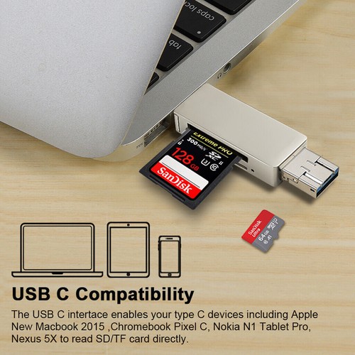 Adaptateur Lecteur Carte Micro SD Type C USB 2.0 & Micro USB Smartphones PC - Photo 3 sur 8