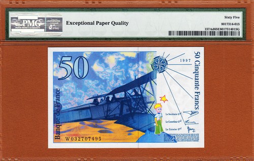 France 50 Francs 1997 Pick-157Ad Gem UNC PMG 65 EPQ - Afbeelding 2 van 2