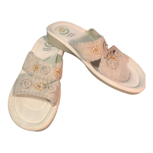 EARTH SHOE Sandals Women size 7.5 W Stone Tan Slide On Beaded Gelron 2000 Conway - Picture 2 of 9