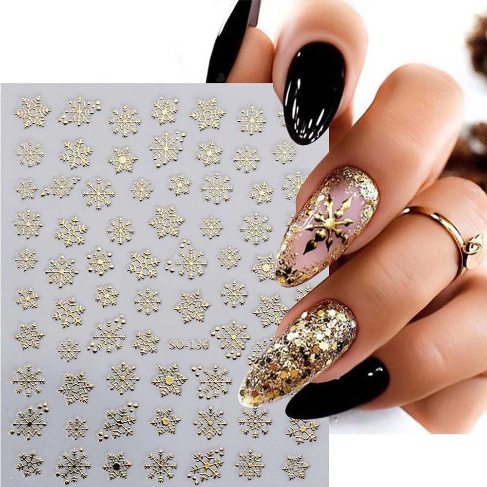 9Pcs Gold Laser Color Christmas Colorful Nail Art Stickers Cartoon Elk  Christmas Tree Snowflake Snowman Animal Decoration DIY Design Nail Art  Decals Decorative Nail Art Accessories