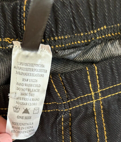 LOT of 2! NWT New Mix Dark Blue Denim /Yellow Stitching Elastic Waist Legging OS - Picture 9 of 14