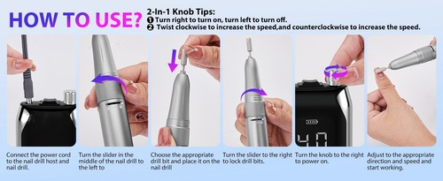 Professional Nail Drill 40,000 RPM, Rechargeable,LCD Display E File Machine - Picture 12 of 16