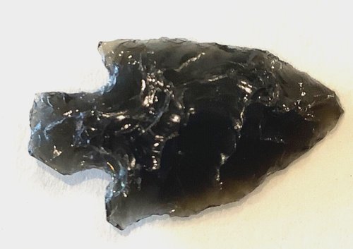 Rare Texas Indian Obsidian translucent SERRATED black Arrowhead 1 inches long - Picture 2 of 2