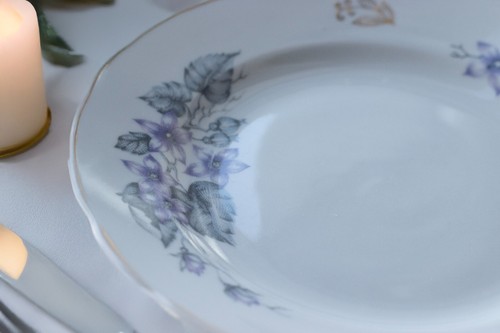 Vintage porcelain dessert plate with gilding and purple flowers USSR Ukrainian - Picture 4 of 6