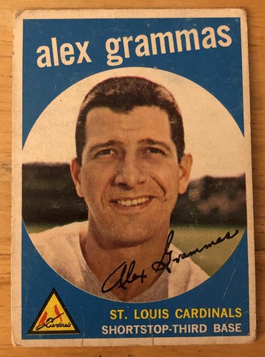 Carte de baseball 1959 Topps Alex Grammas #6 Cardinals troisième base faible qualité pauvre