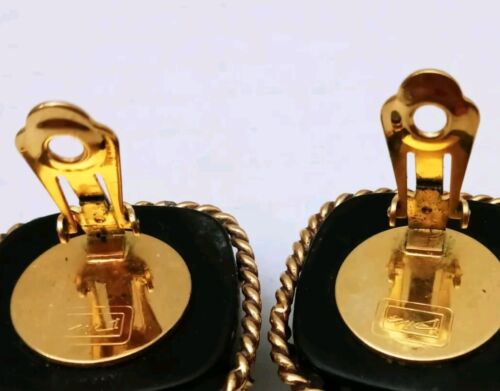 Vintage Chunky Diva goldfarben schwarz bunt Stein Clip Ohrringe Statement 80er - Bild 11 von 14